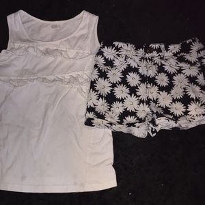 Matching set | white tank top, daisy shorts